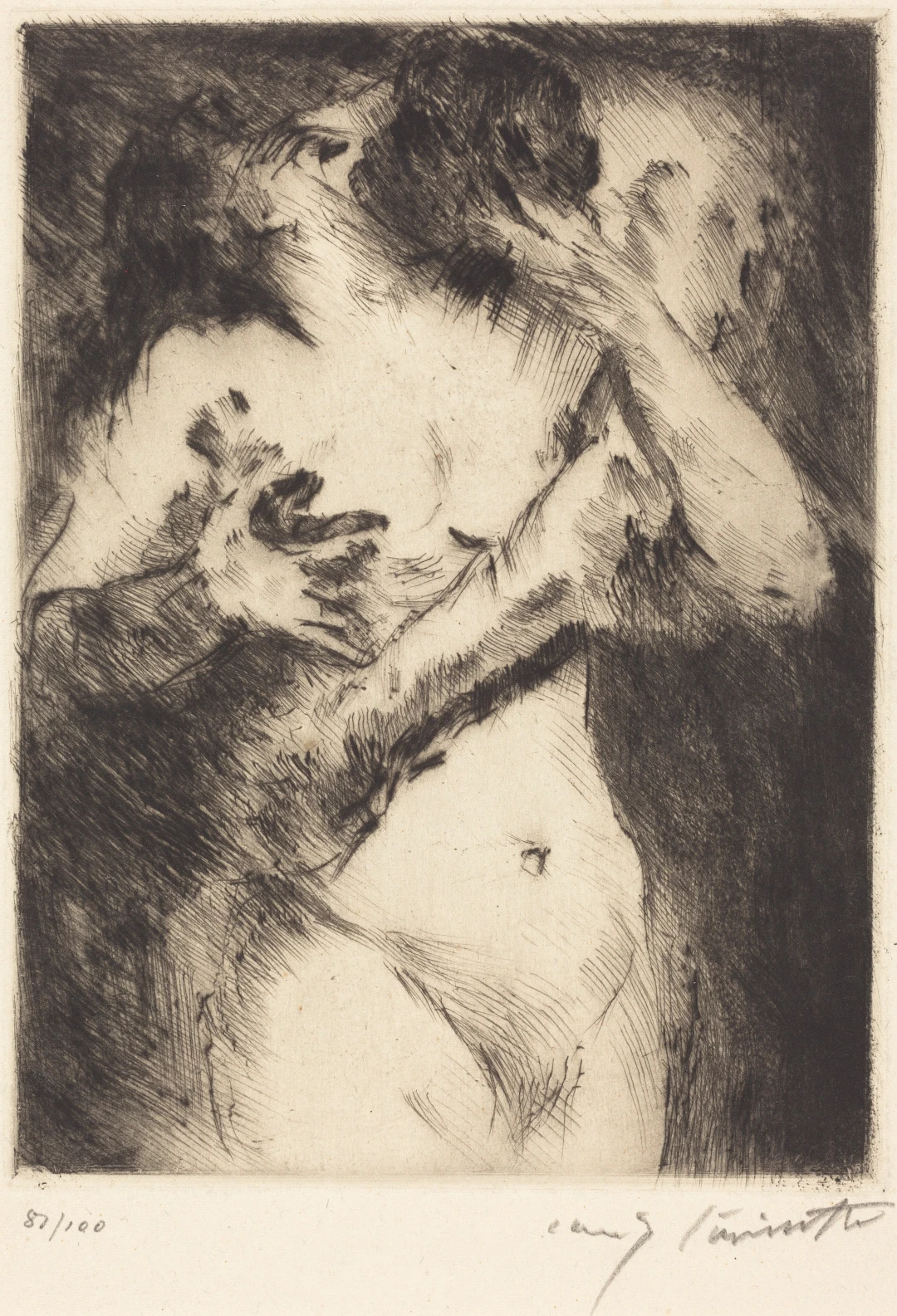 Der Kuss (The Kiss) by Lovis Corinth, 1921, drypoint etching