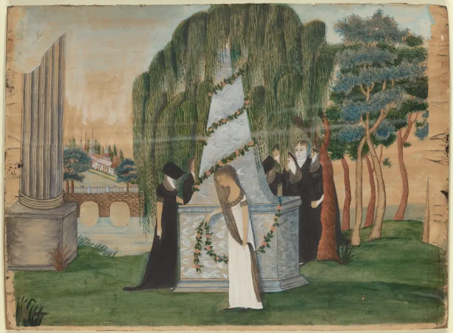 In Memoriam, Column at Left, American 19th Century, watercolor on paper